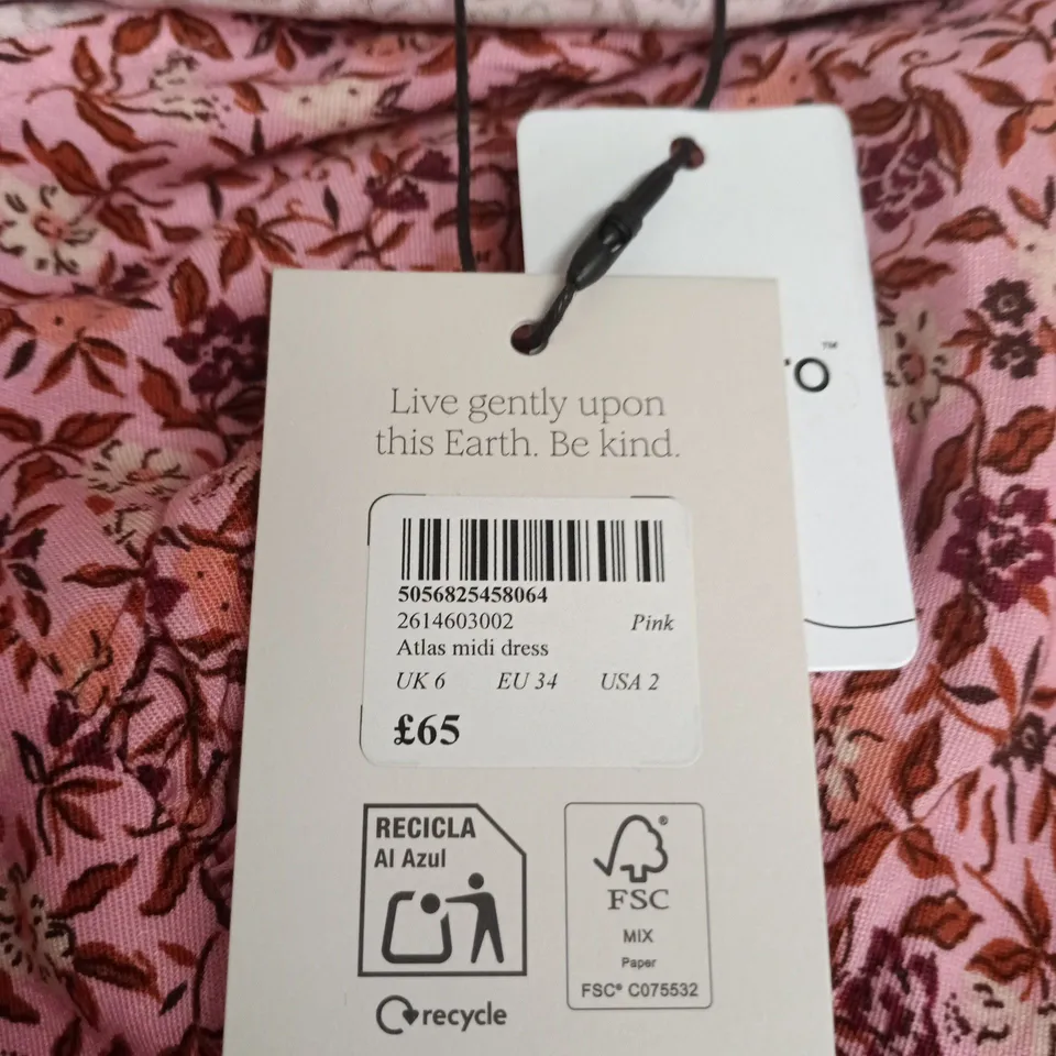 NOBODY'S CHILD ATLAS MIDI DRESS – PINK FLORAL, UK 6 (EU 34, US 2)