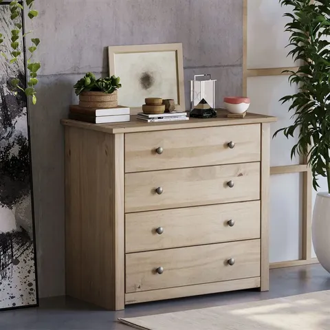 BOXED SOMERS 4 DRAWER CHEST OF DRAWERS - PINE (1 BOX)