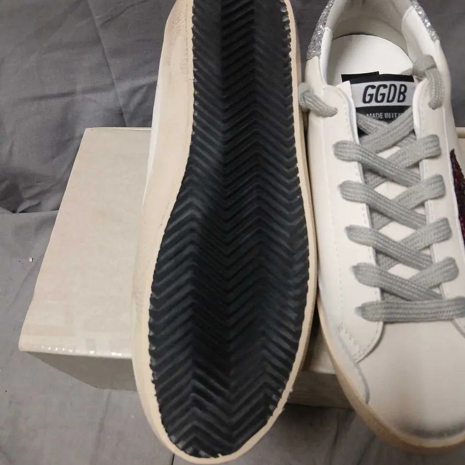 GOLDEN GOOSE SUPERSTAR CLASSIC WITH SPUR – WHITE LEATHER, GLITTER HEEL (EU39) UK 6 