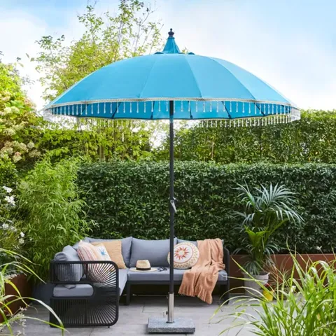 BOXED 2.85m PEACOCK AND GOLD CAROUSEL PARASOL (1 BOX)