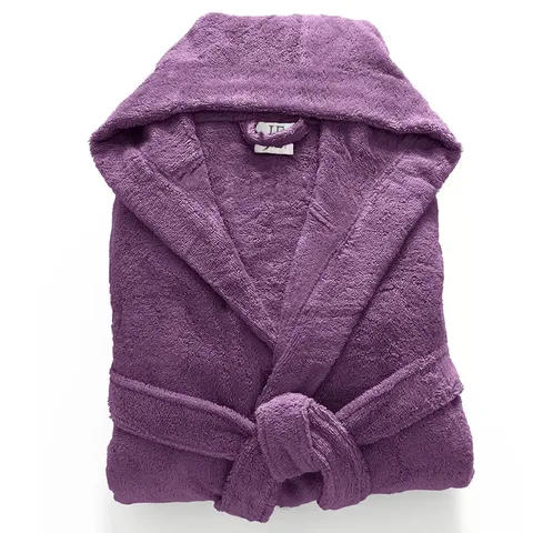 BAGGED WALMOOR 100% EGYPTIAN - QUALITY COTTON BATHROBE WITH HOOD - PURPLE