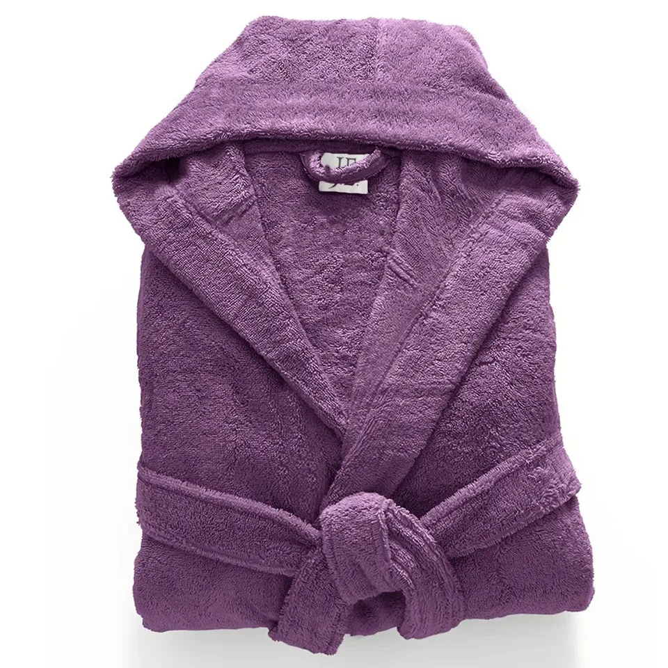 BAGGED WALMOOR 100% EGYPTIAN - QUALITY COTTON BATHROBE WITH HOOD - PURPLE