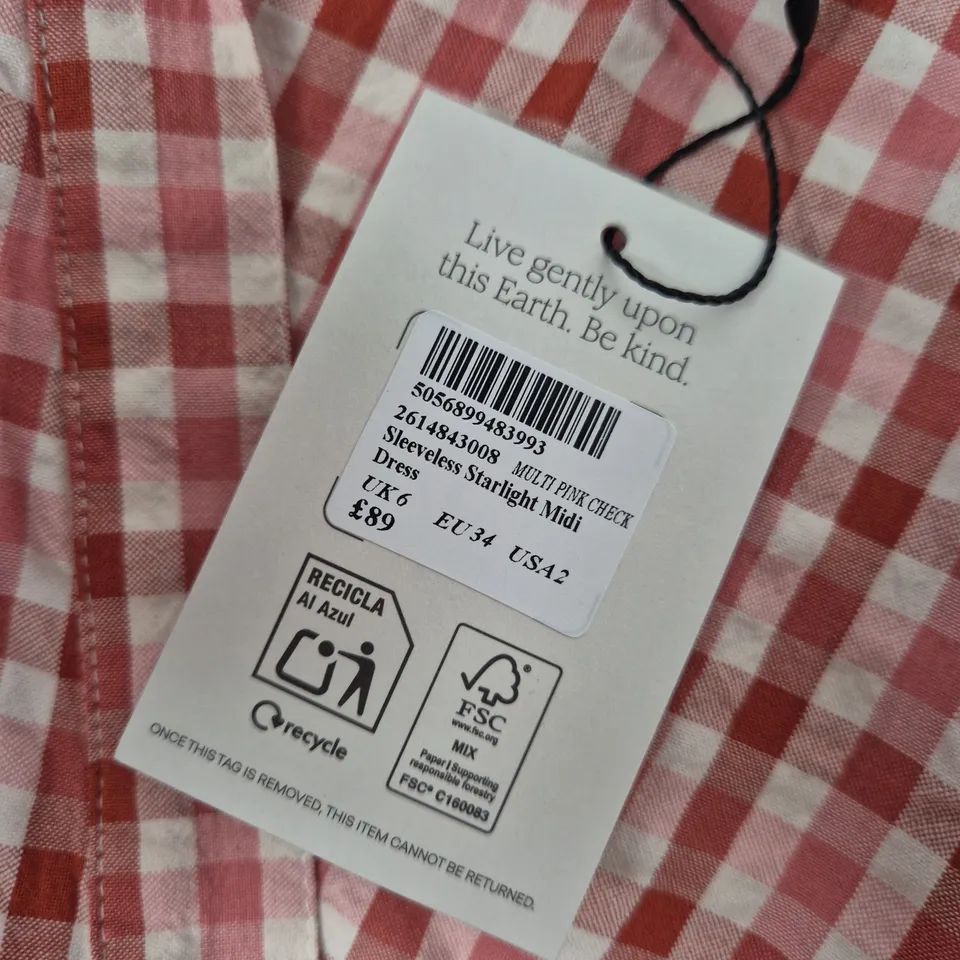 NOBODY'S CHILD SLEEVELESS MIDI DRESS – RED GINGHAM, UK6
