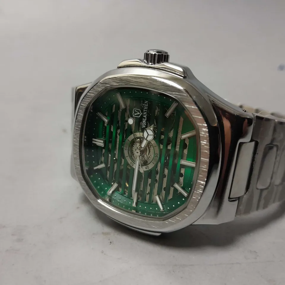 MENS VONLANTHEN AUTOMATIC WATCH – SKELETON DIAL – STAINLESS STEEL STRAP – GLASS EXHIBITION BACK CASE