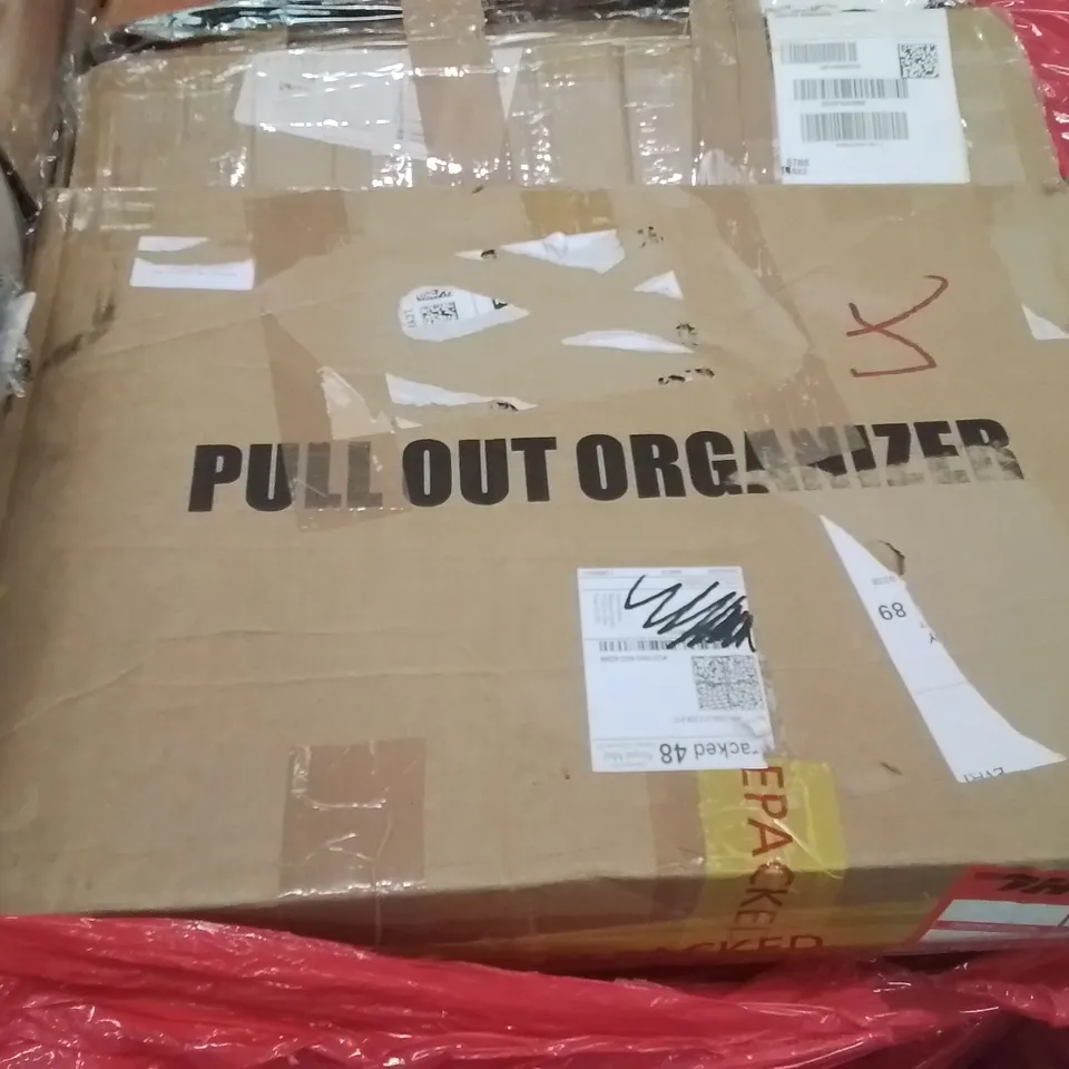 PALLET CONTAINING ASSORTED ITEMS INCLUDING: FOLDING WAGON CART, PULL OUT ORGANISER ECT