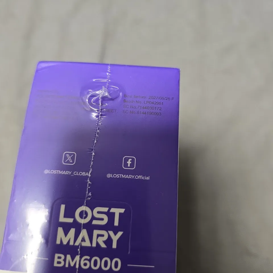 SEALED LOST MARY BM6000 REFILLABLE KIT – STRAWBERRY RASPBERRY CHERRY ICE - 20MG/ML - 5-PACK