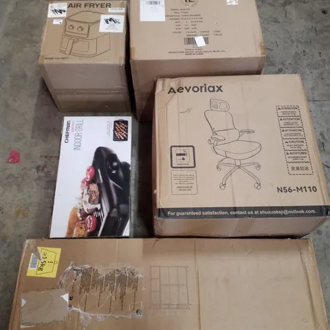 PALLET CONTAINING ASSORTED PRODUCTS INCLUDING AIR FRYER, TOWEL WARMER, OFFICE CHAIR, INDOOR GRILL & 9 DRAWER - CHEST OF DRAWERS