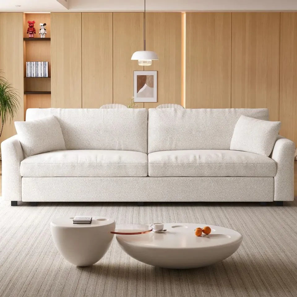 BOXED GUYII EXTRA LARGE LOVESEAT SOFA, 104" SMALL SOFA - BEIGE (3 BOXES)
