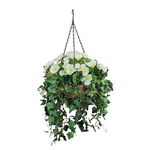 GARDEN REFLECTIONS PRE-LIT FAUX FLORAL &TRAILING IVY HANGING BASKET