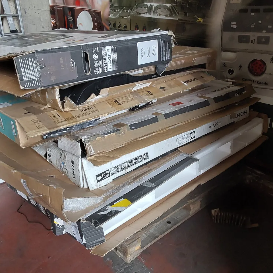 PALLET OF APPROX 8 X ASSORTED DAMAGED TVS - MODELS AND CONDITIONS MAY VARY // SPARES AND REPAIRS ONLY