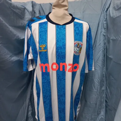COVENTRY CITY FC HOME SHIRT – RETRO BLUE/WHITE STRIPES – HUMMEL, MONZO – SIZE L