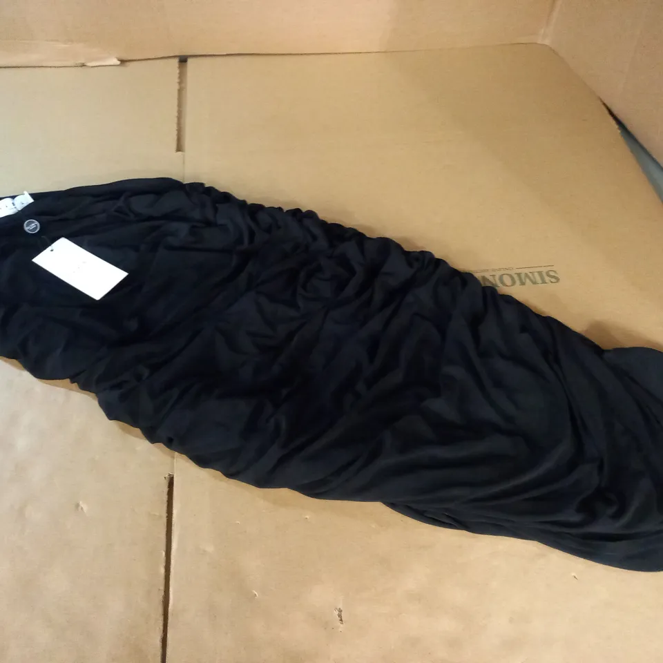 CLUB OF LONDON BLACK ASYMMETRIC ONE SHOULDER RUCHED MIDI DRESS - UK 16