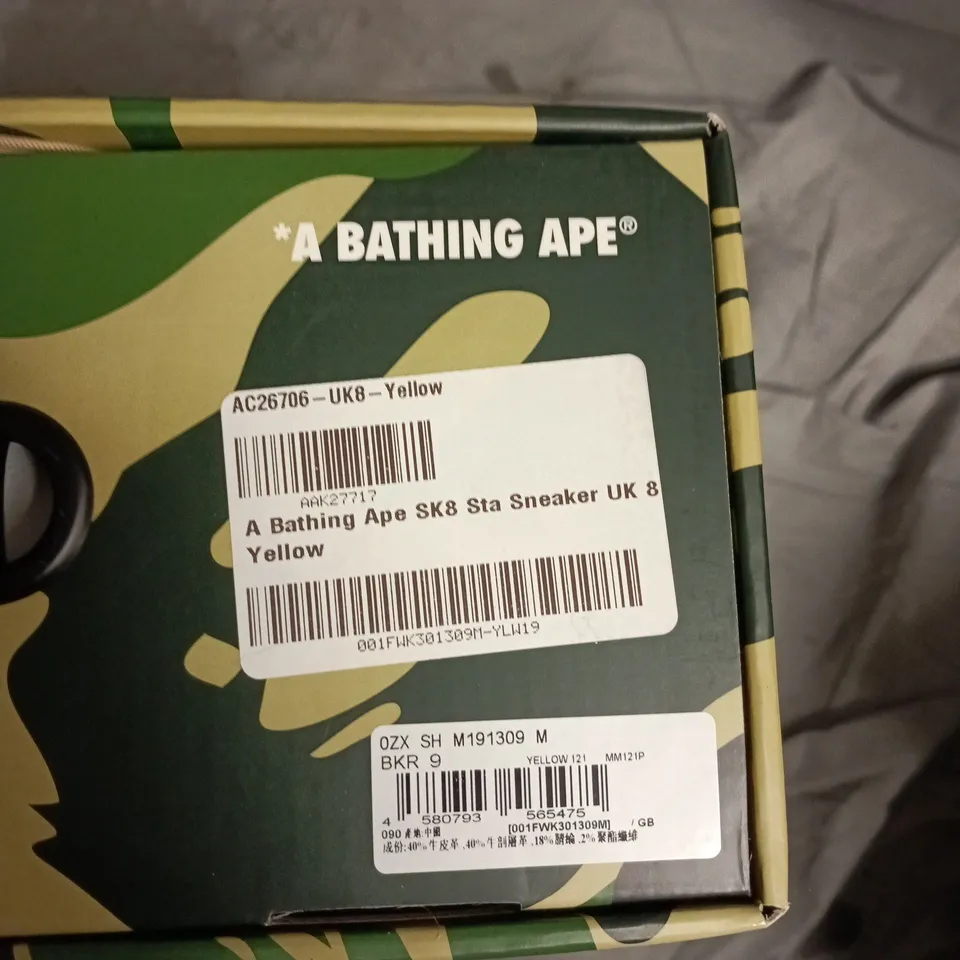 A BATHING APE SK8-STA SNEAKERS – YELLOW/BLACK, UK 8