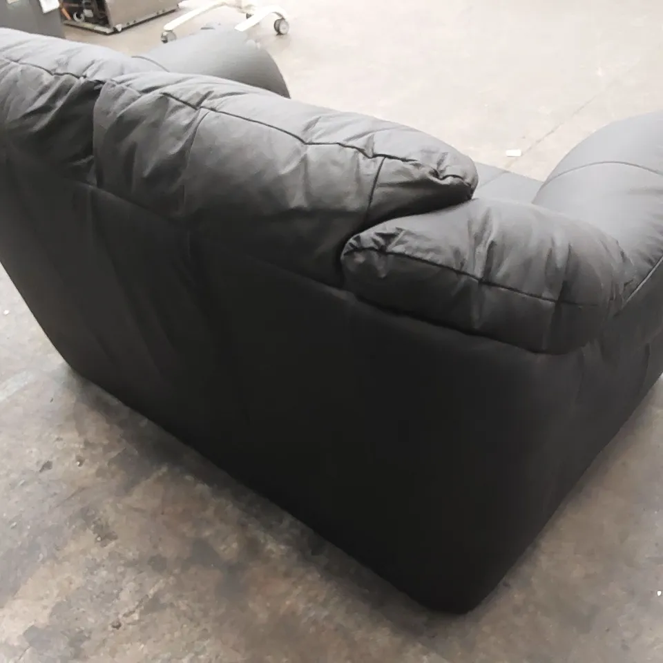 DESIGNER 2 SEATER BLACK LEATHER UPHOLSTERED SOFA