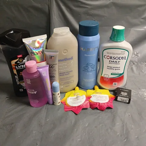 APPROXIMATELY 20 ASSORTED HEALTH & BEAUTY PRODUCTS TO INCLUDE METHOD BODY WASH, HARRY'S SHOWER GEL, GIVE ME AHA TONER, ETC