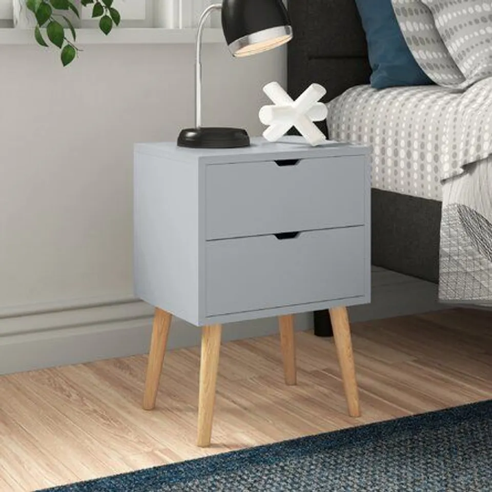 BOXED LALANI 2 DRAWER BEDSIDE TABLE - LIGHT GREY