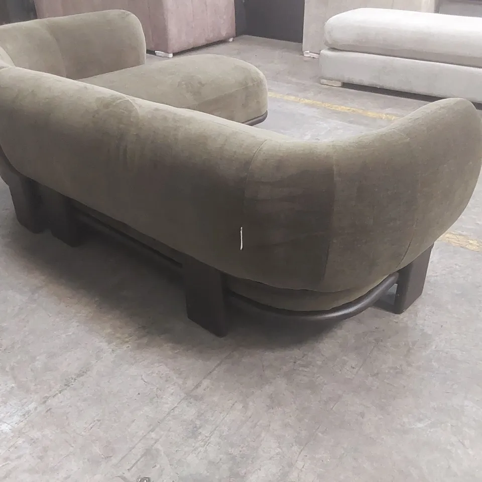 DANETTI FLORENCE OLIVE GREEN FABRIC WITH DARK WOOD RIGHT HAND FACING CHAISE SOFA RRP £1999