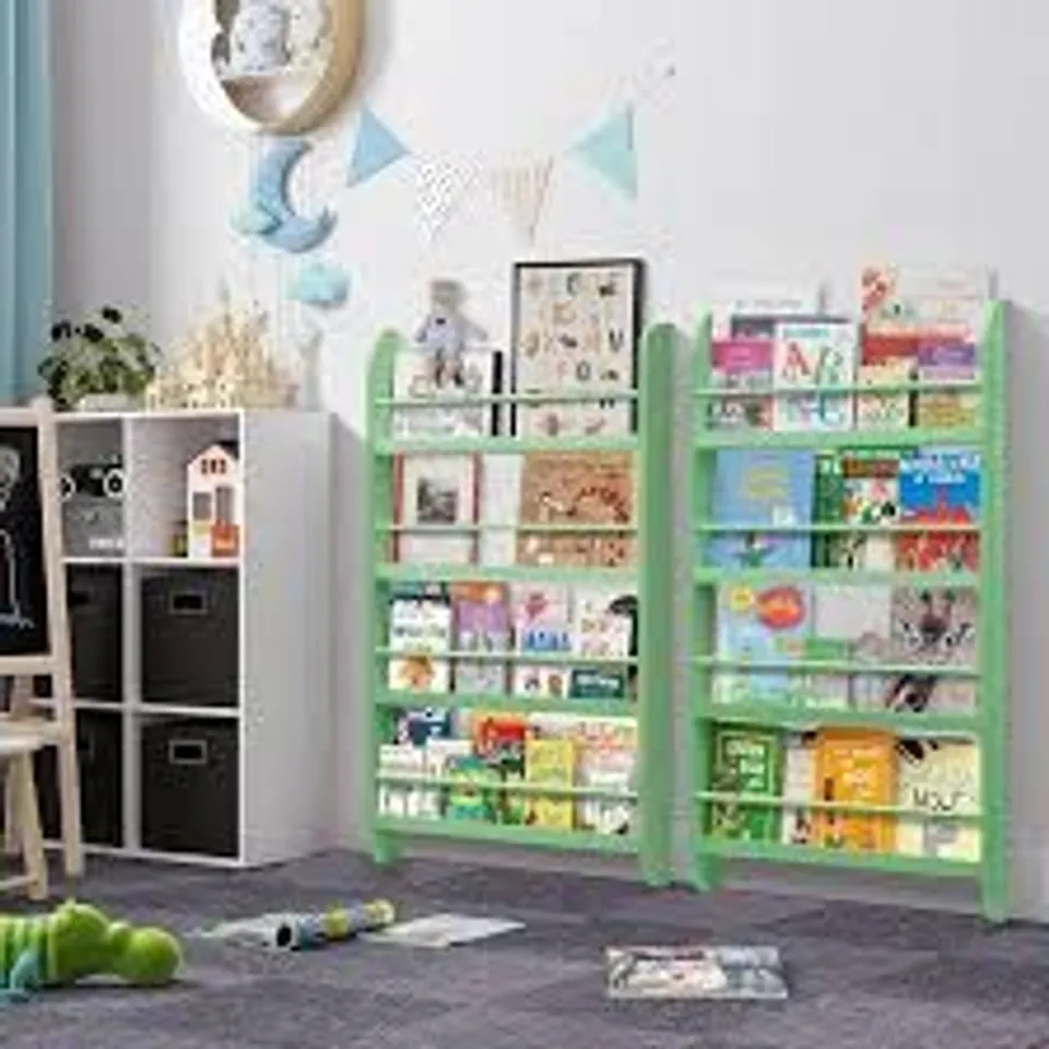 BOXED 4-TIER KIDS BOOKSHELF WITH DEEP COMPARTMENTS FOR KIDS BEDROOM - GREEN