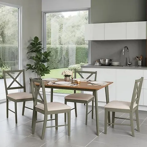 BOXED BALFOUR DINING SET, DINING TABLE + 4 CHAIRS - SAGE GREEN/OAK EFFECT/MINK MICROSUEDE (2 BOXES)