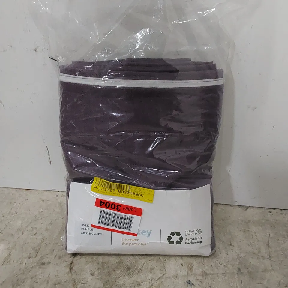 BAGGED EXTRA LONG & EXTRA WIDE FAUX LINEN CURTAIN PANELS - PURPLE // SIZE: 280 X 225CM