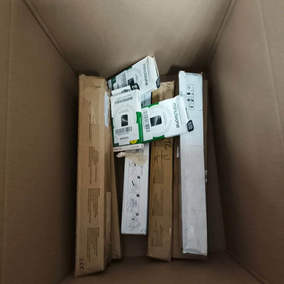 BOX OF APPROXIMATELY 8 ASSORTED ITEMS INCLUDING A MINUTE ONE CLEAR CASE AND GLASS SCREEN PROTECTOR, KATRUN PERFORMANCE TONER CARTRIDGE IN MAGENTA FOR GPR-31 / C-EXV 29/NPG-46 AND KATUN PERFORMANCE TON