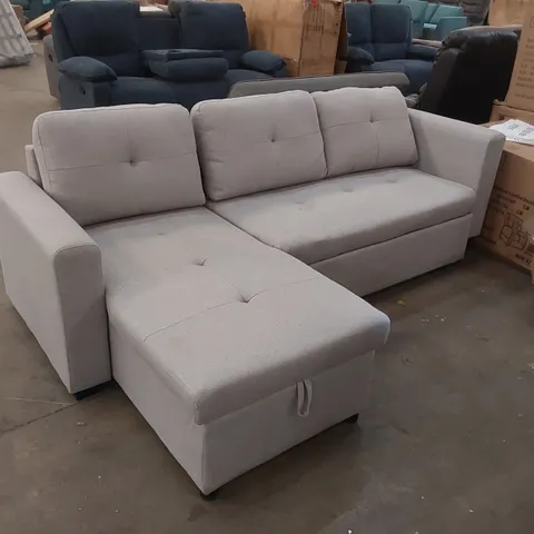 DESIGNER 3 SEATER FABRIC UPHOLSTERED CHAISE SOFA BED