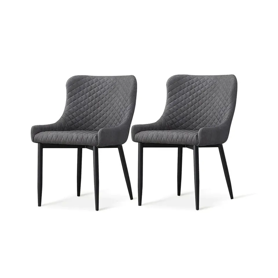 BOXED SET OF 2 DESIGNER GREY FAUX LEATHER CHAIRS (1 BOX)