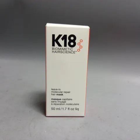BOXED AND SEALED K18 BIOMIMETIC HAIRSCIENCE LEAVE-IN MOLECULAR REPAIR HAIR MASK 50ML 