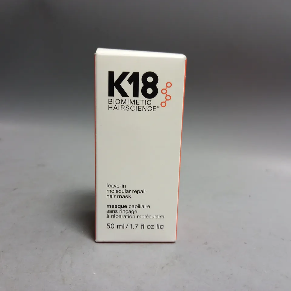 BOXED AND SEALED K18 BIOMIMETIC HAIRSCIENCE LEAVE-IN MOLECULAR REPAIR HAIR MASK 50ML