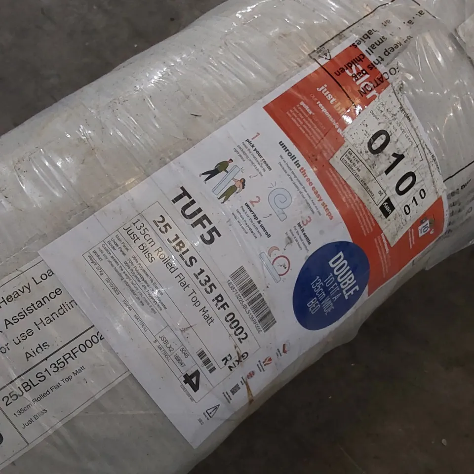 BAGGED 135CM DOUBLE SIZED ROLLED JUST BLISS FLAT TOP MATTRESS