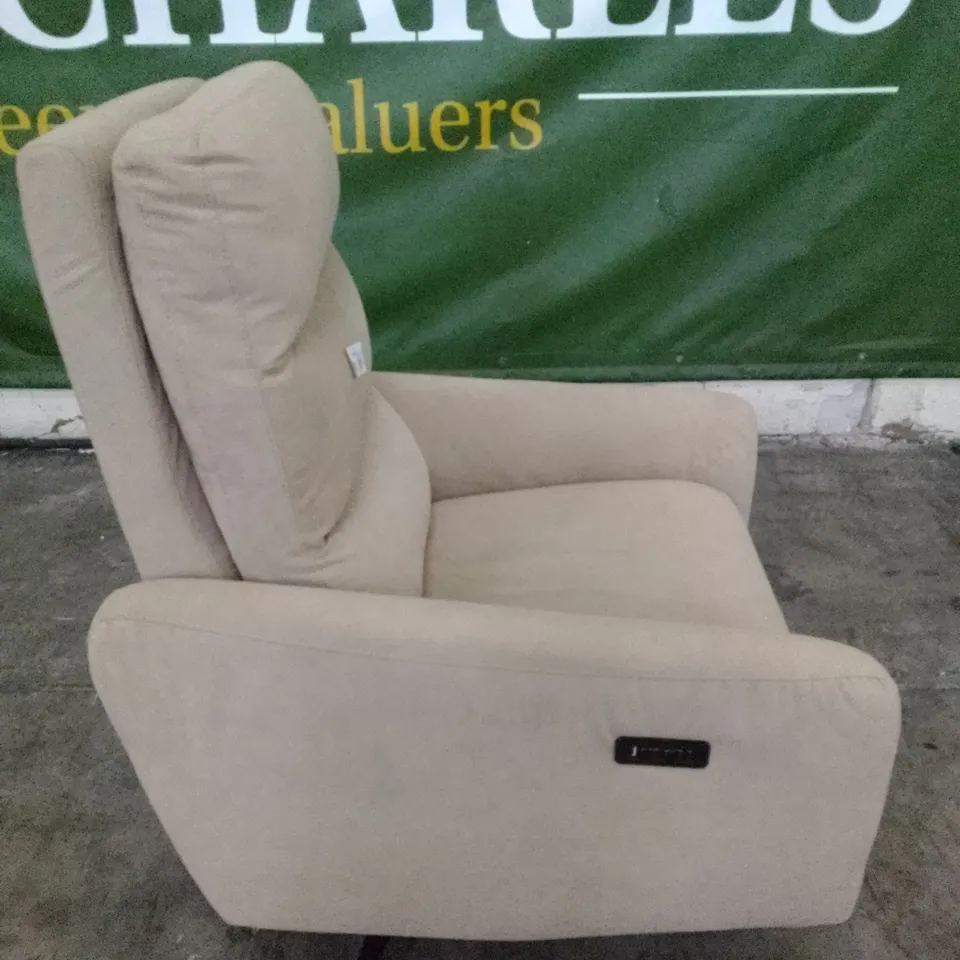 QUALITY ITALIAN DESIGNER MALTA RECLINER SWIVEL ARMCHAIR - BEIGE FABRIC