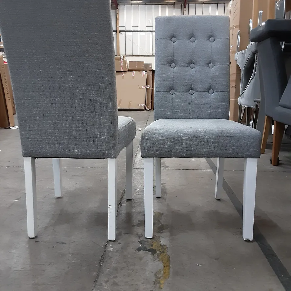 SET OF 4 LIGHT GREY UPHOLSTERED DINING CHAIRS,  FEW SCRATCHES ON THE LEGS 