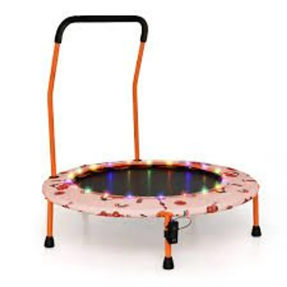 BOXED COSTWAY MINI TRAMPOLINE FOR CHILDREN WITH LED LIGHTS AND PADDED SAFETY HANDLE - ORANGE 