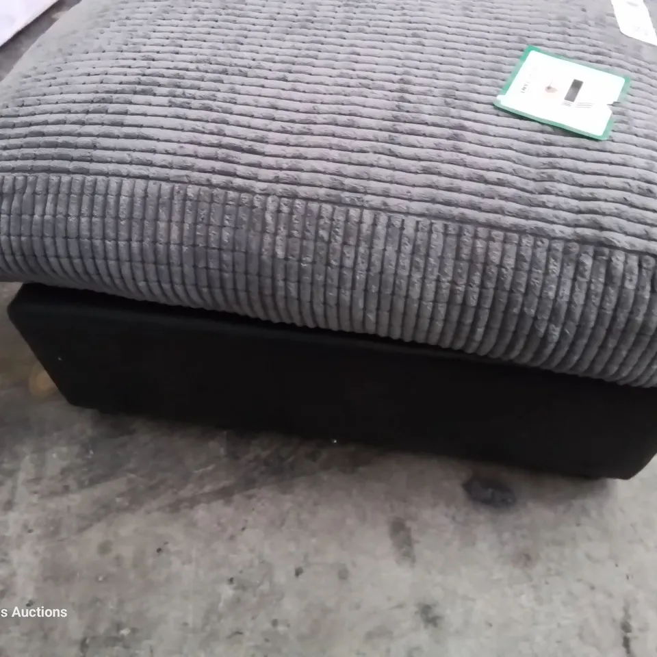DESIGNER FOOTSTOOL BLACK FAUX LEATHER & GREY JUMBO CHORD