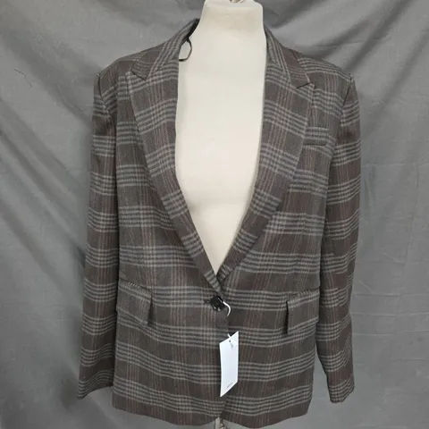 MNG BLAZER JACKET IN BROWN PLAID SIZE S
