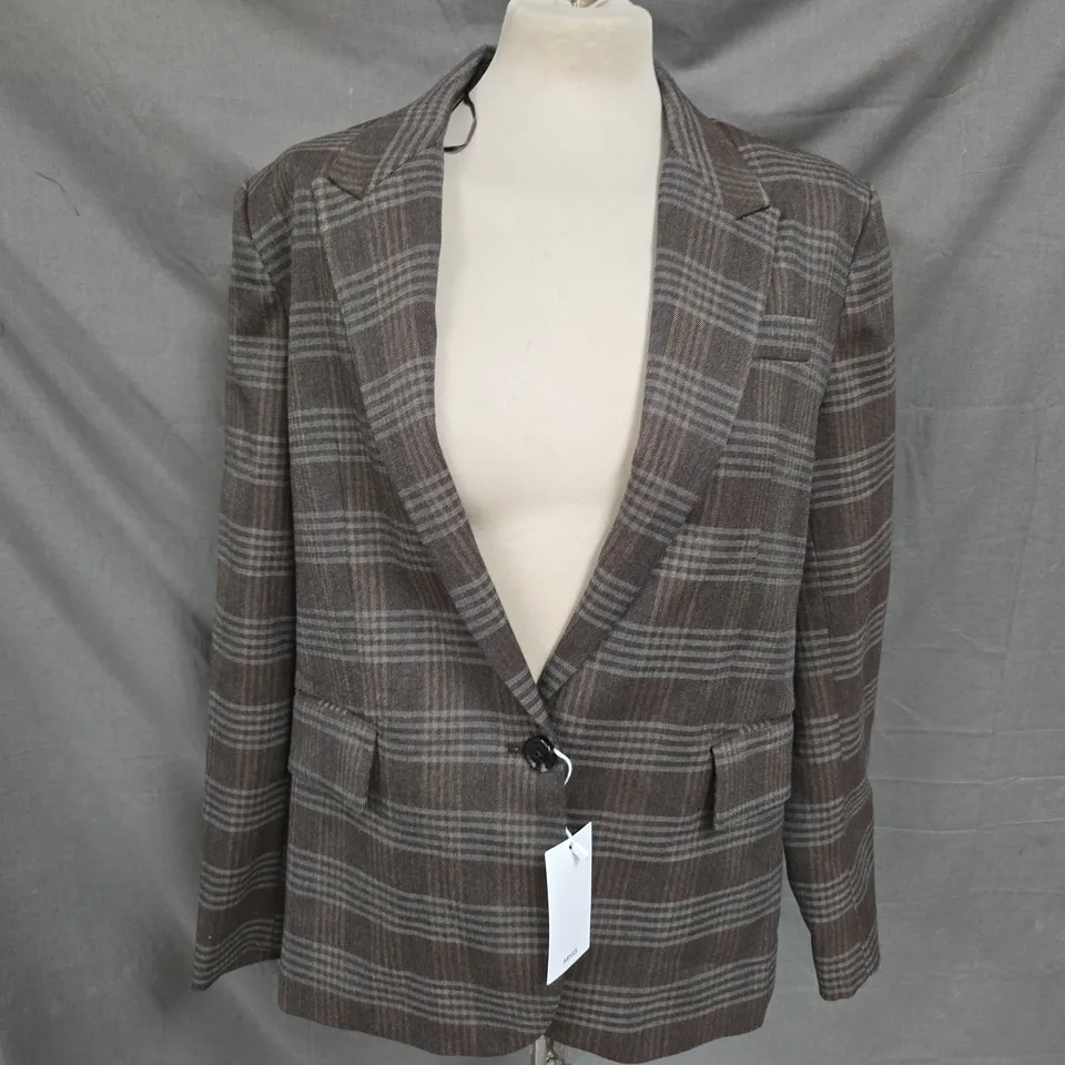 MNG BLAZER JACKET IN BROWN PLAID SIZE S