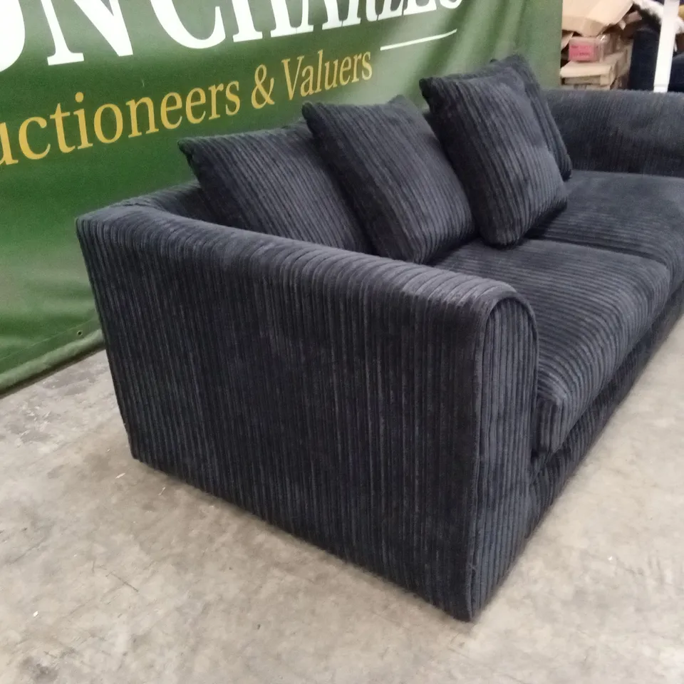 DESIGNER 3 SEATER CORDUROY SCATTER-BACK SOFA - BLACK