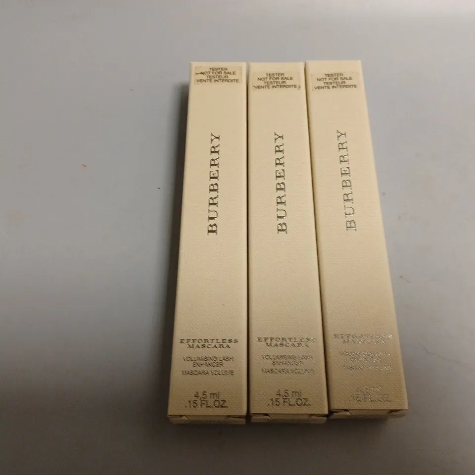 3 BOXED BURBERRY EFFORTLESS MASCARA TESTERS (MIDNIGHT BROWN (02) (3 x 4.5ml)