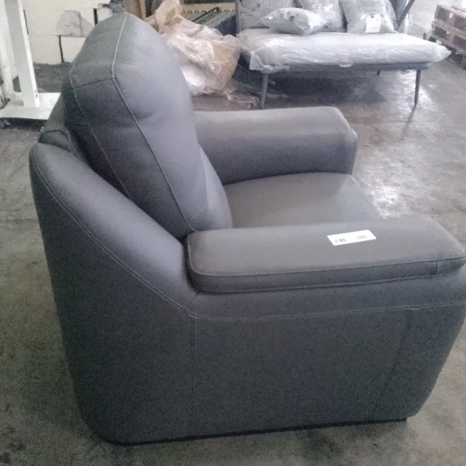 QUALITY ITALIAN DESIGNER AVOLA NEW ARMCHAIR - DARK GREY LEATHER