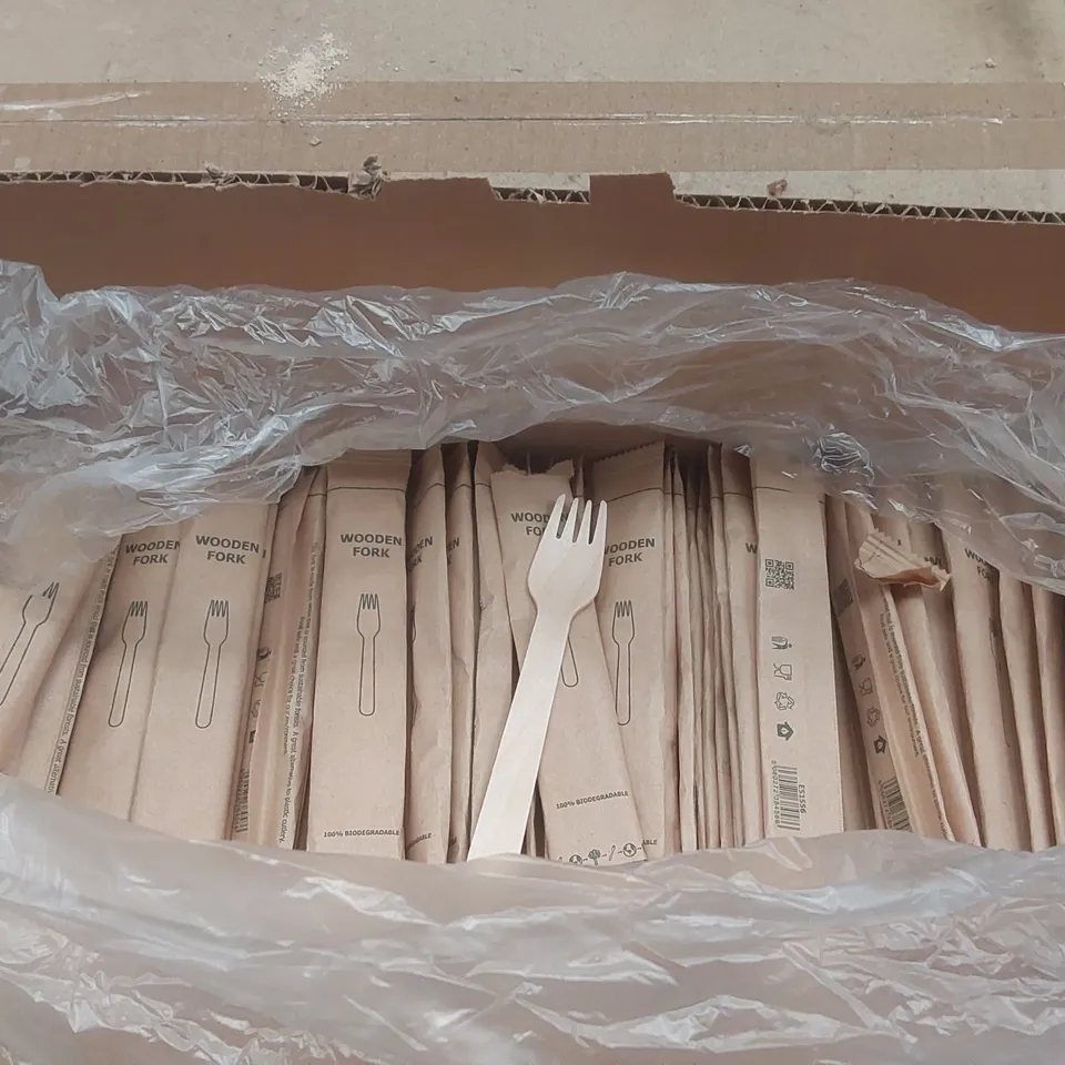 PALLET CONTAINING APPROXIMATELY 20,000 ENVIRONMENTALLY FRIENDLY DISPOSABLE WOODEN FORKS