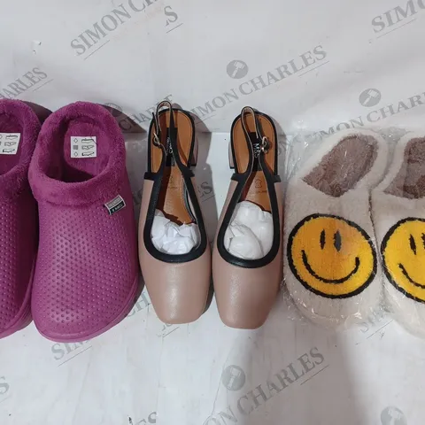 BOX OF APPROXIMATELY 20 ASSORTED PAIRS OF SHOES AND FOOTWEAR ITEMS IN VARIOUS STYLES AND SIZES TO INCLUDE M&S, TOWN & COUNTRY, ETC