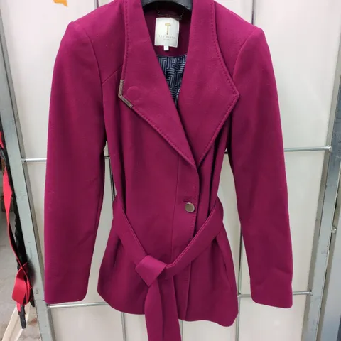 TED BAKER LONDON WOMEN'S BELTED WOOL COAT – MAGENTA SIZE 1