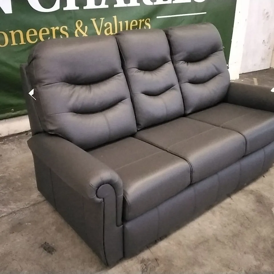 QUALITY BRITISH DESIGNED & MANUFACTURED G PLAN HOLMES SMALL 3 SEATER SOFA CAMBRIDGE SLATE LEATHER