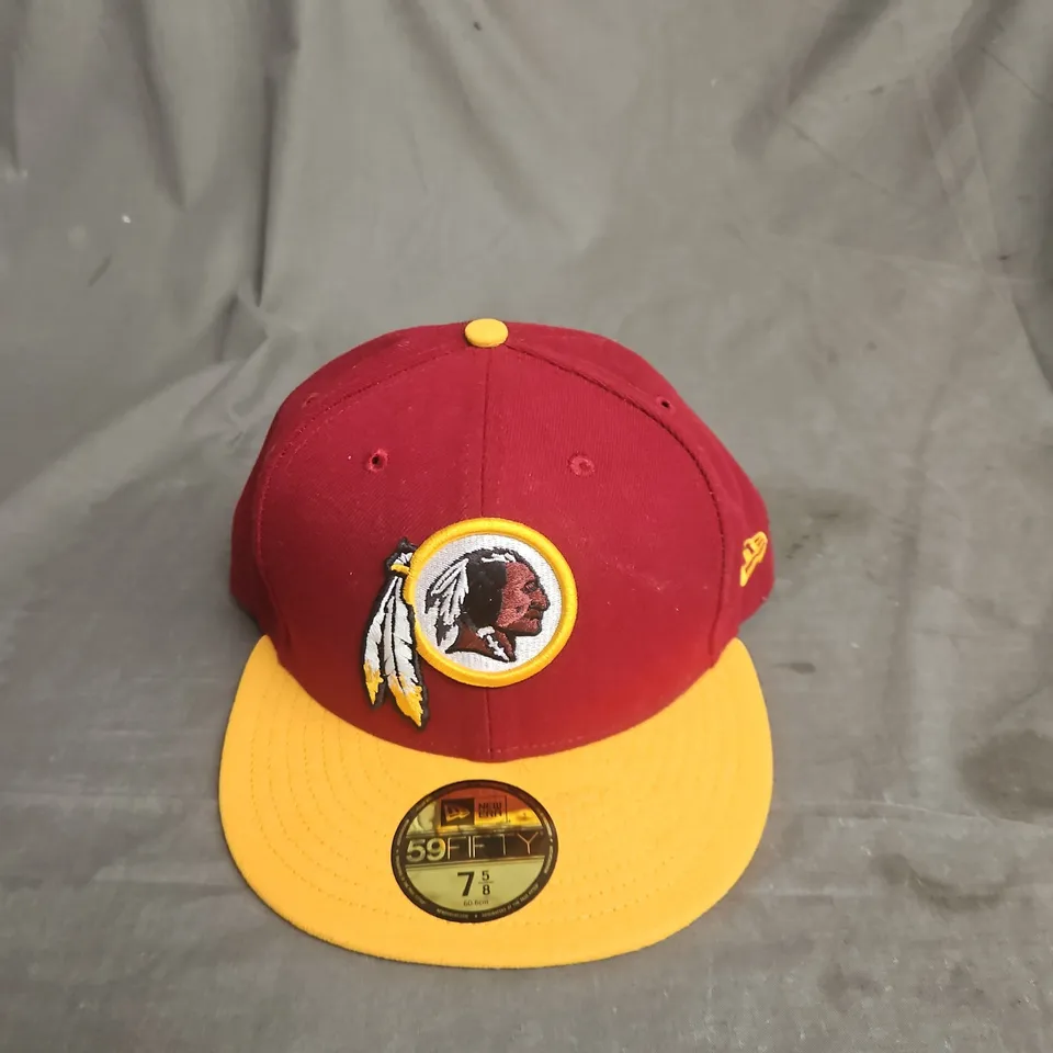 WASHINGTON REDSKINS NEW ERA 59FIFTY CAP – BURGUNDY CROWN, YELLOW BILL WITH NATIVE AMERICAN LOGO, US 7 5/8
