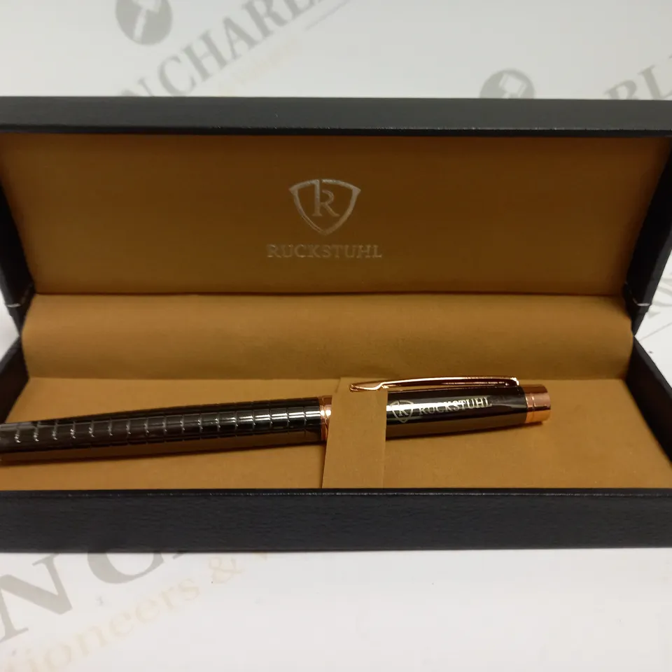 RUCKSTUHL STAINLESS STEEL LUXURY PEN – BLACK & ROSE GOLD COLOUR CASING  - HAND ASSEMBLED
