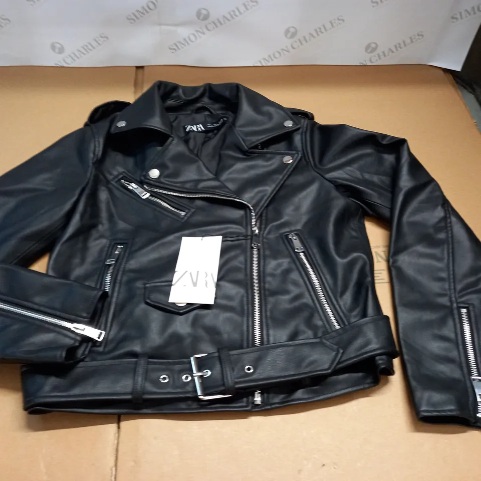 ZARA LEATHER LOOK BIKER STYLE JACKET - M