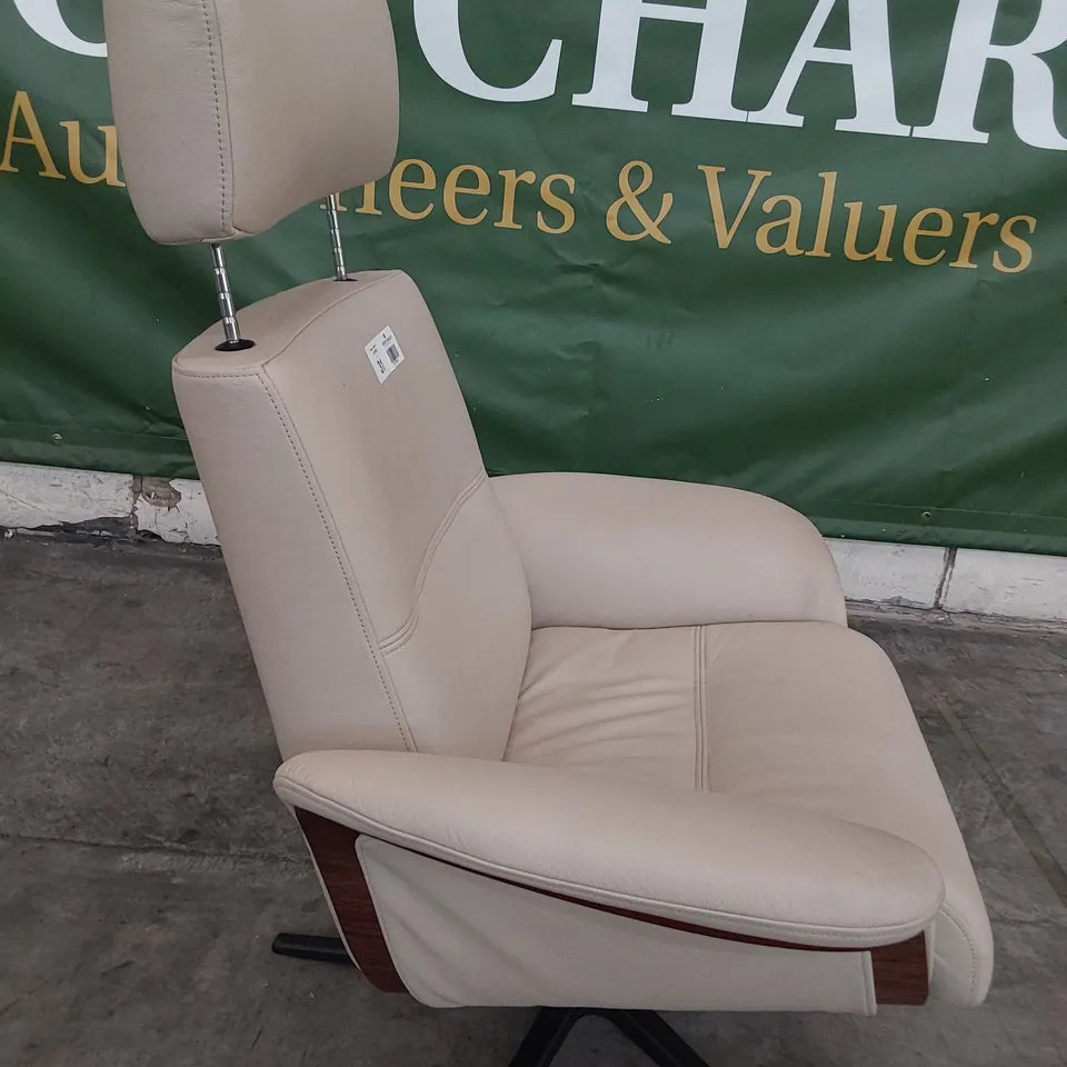 QUALITY BRITISH DESIGNER G PLAN VIDA MANUAL RECLINING CHAIR & FOOTSTOOL CAMBRIDGE STONE LEATHER 