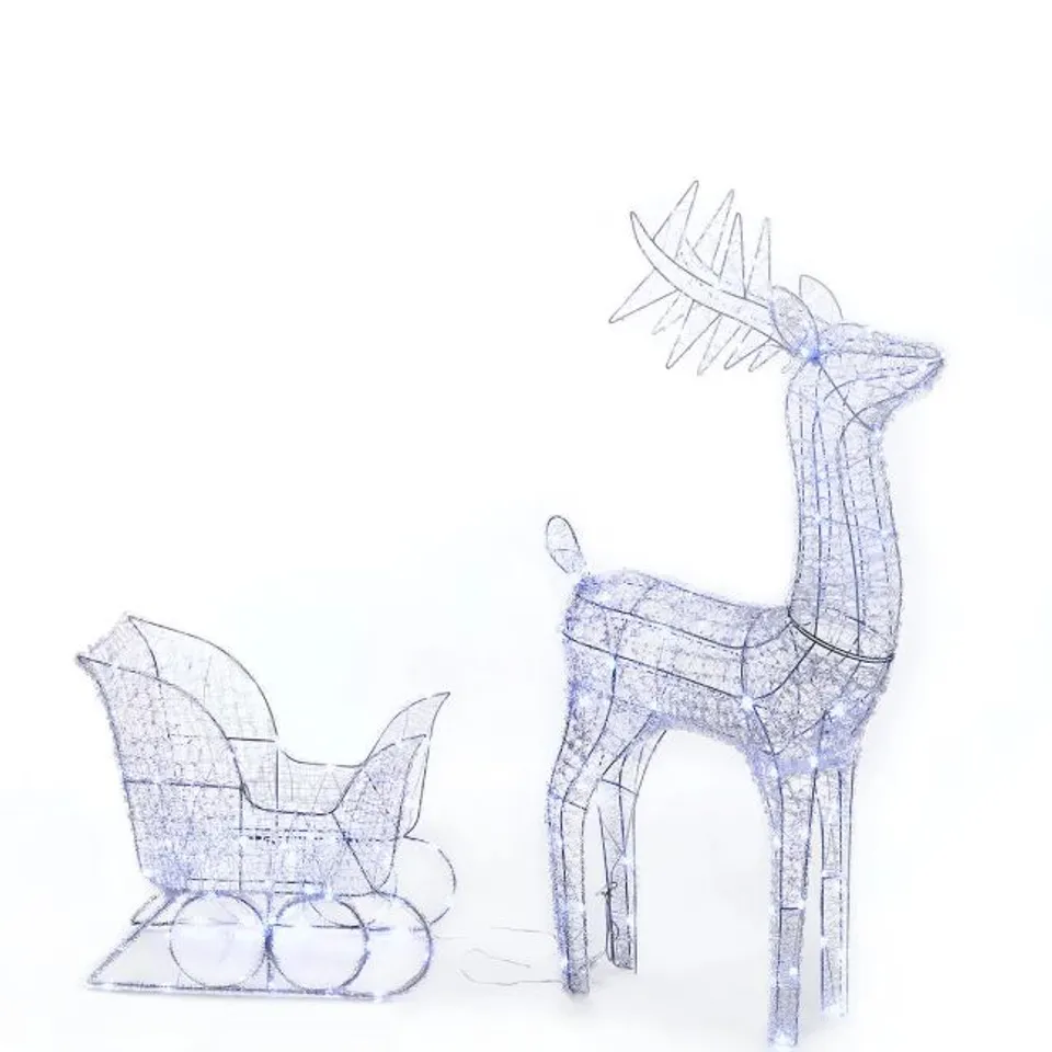 BOXED LARGE ACRYLIC REINDEER AND SLEIGH LIGHT UP OUTDOOR CHRISTMAS DECORATION RRP £129.99