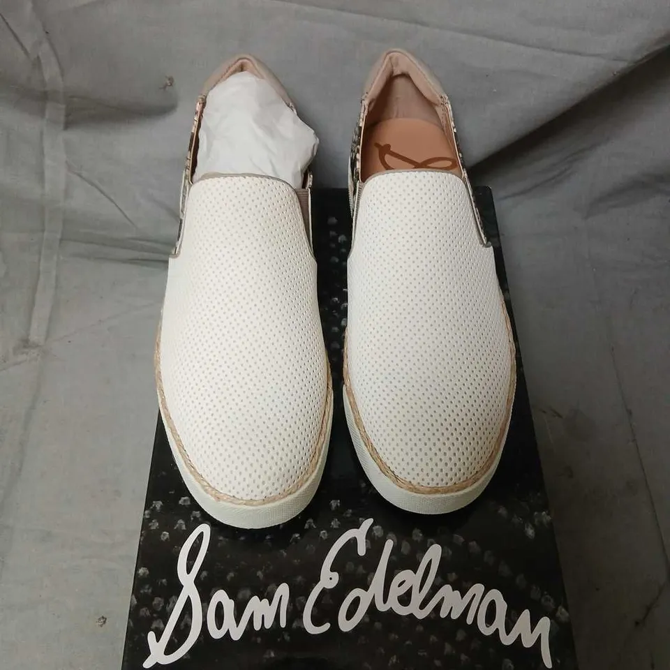 SAM EDELMAN BANKS WHITE SNAKE PRINT SLIP-ON SHOES – EU 37.5 (US 7) – BOXED