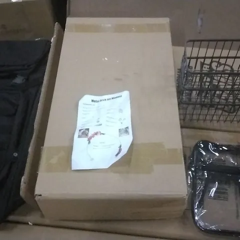 PALLET OF ASSORTED ITEMS INCLUDING A BACK PACK , METAL ARCH KIT , CLEAR BAG , STACKABLE BASKETS